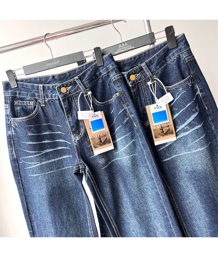 Dark Blue Cat Pattern Wide Leg Jeans for Women — feature 8