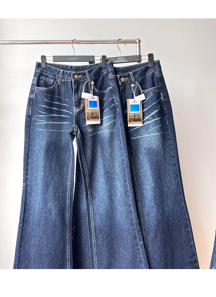 Dark Blue Cat Pattern Wide Leg Jeans for Women — feature 9