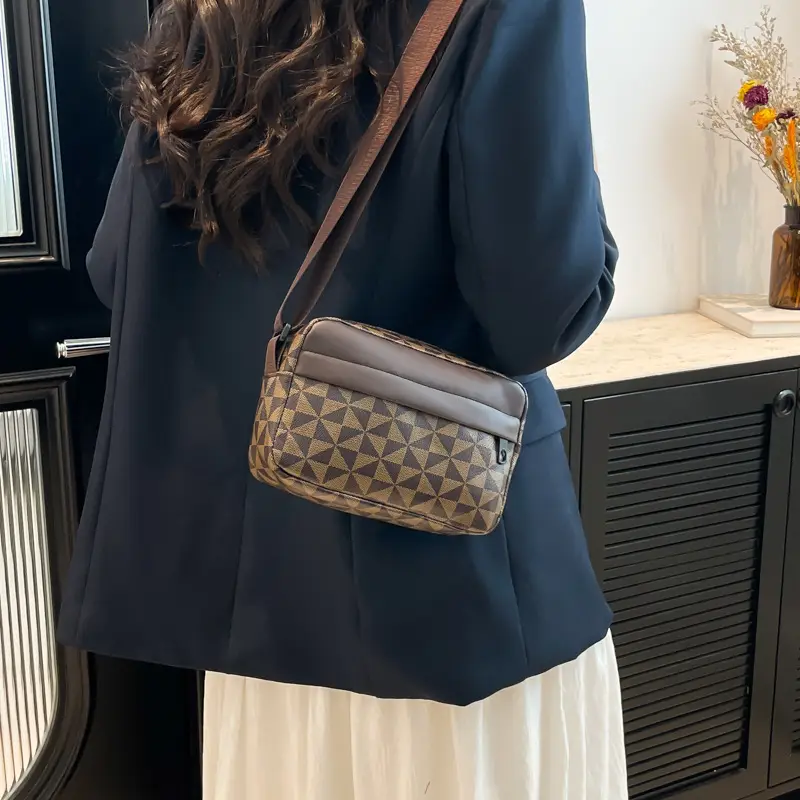 2025 Women's Black Geometric Crossbody Bag with Mobile Phone Holder - Image 8