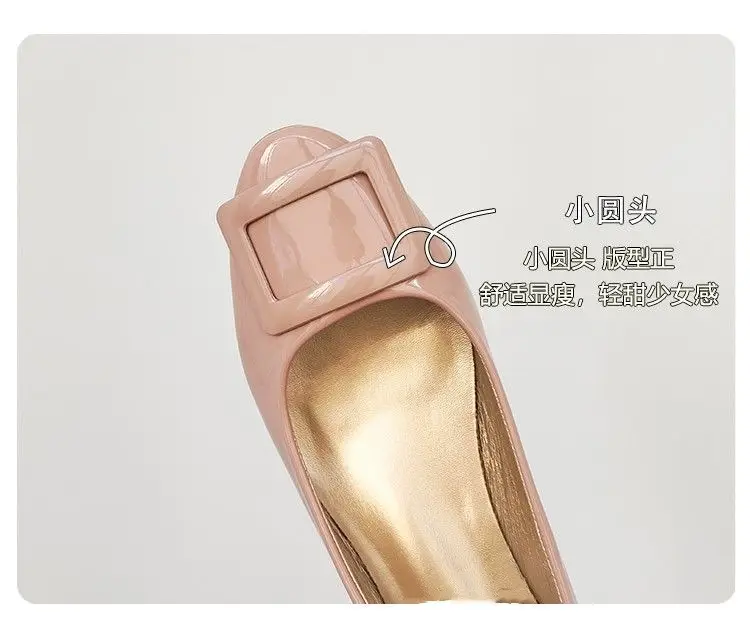 2026 New Style French High Heels, Comfortable Professional Shoes, Stylish Square Buckle Mid-Heel Nude Round-Toe Single Shoes for Women — feature 5