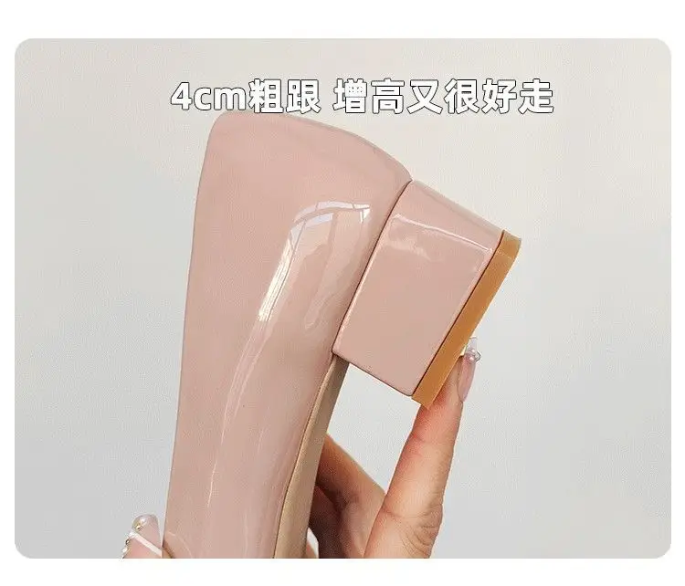 2026 New Style French High Heels, Comfortable Professional Shoes, Stylish Square Buckle Mid-Heel Nude Round-Toe Single Shoes for Women — feature 7