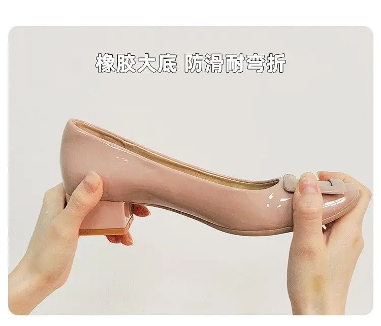 2026 New Style French High Heels, Comfortable Professional Shoes, Stylish Square Buckle Mid-Heel Nude Round-Toe Single Shoes for Women — feature 9