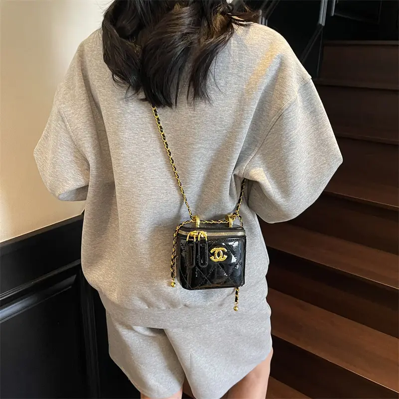 Mini Crossbody Bag Women Chain Shoulder Strap Cream - Image 8