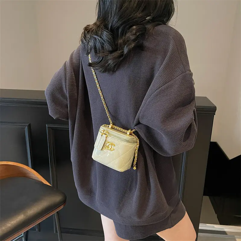 Mini Crossbody Bag Women Chain Shoulder Strap Cream - Image 9