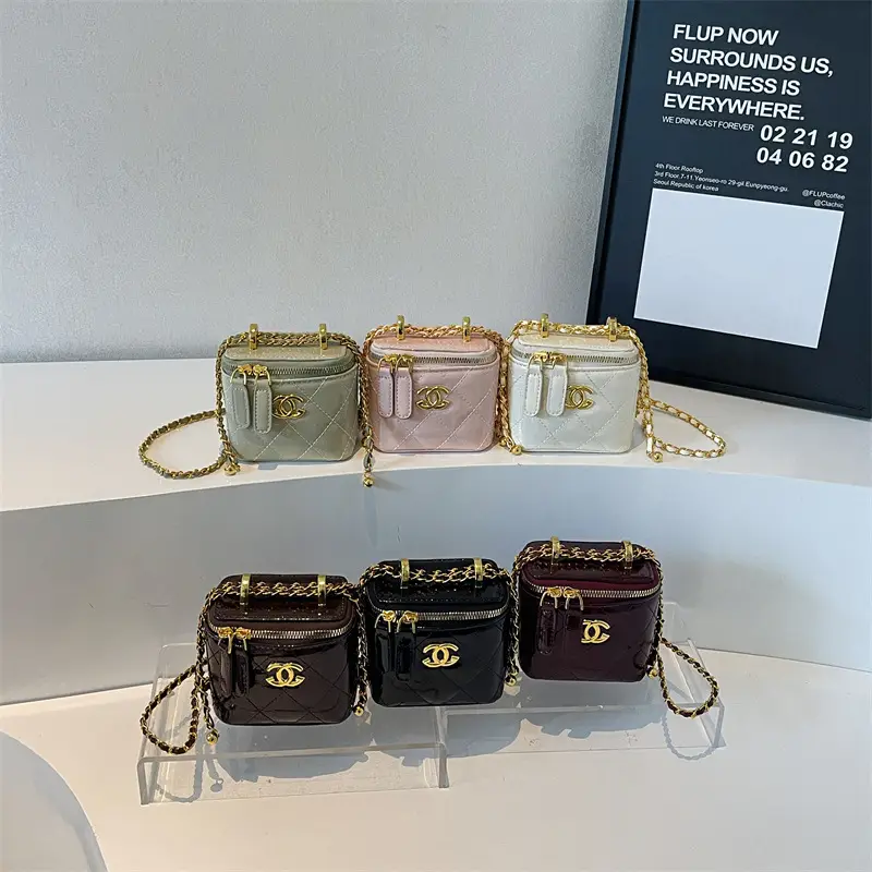 Mini Crossbody Bag Women Chain Shoulder Strap Cream - Image 10