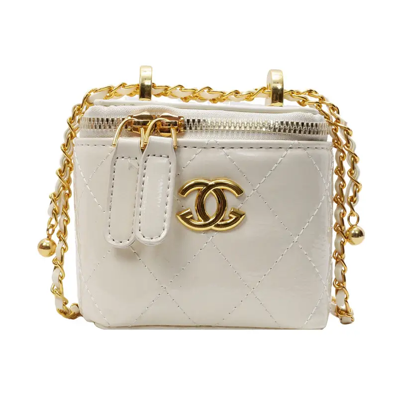 Mini Crossbody Bag Women Chain Shoulder Strap Cream - Image 2