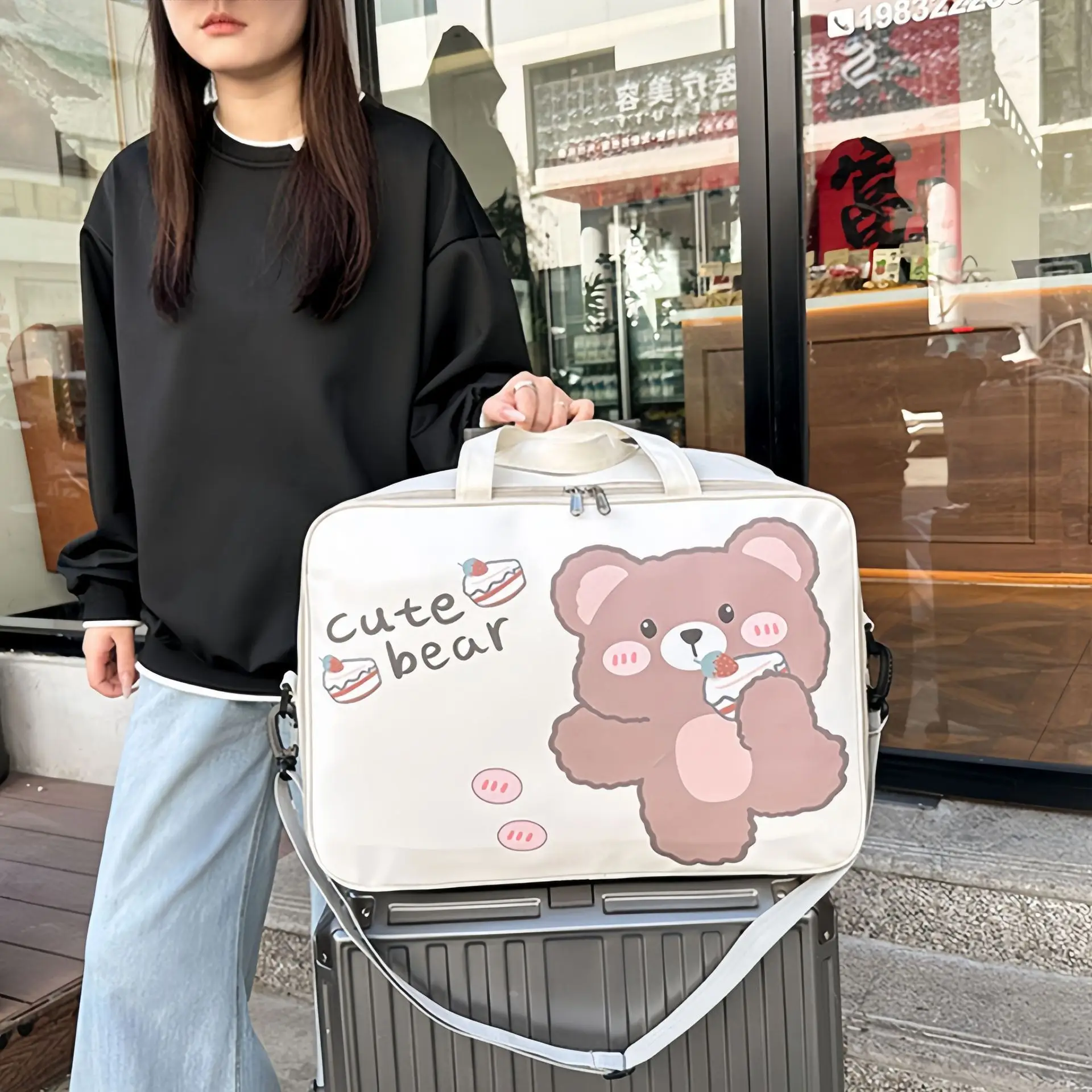 Cute Bear Travel Bag for Women Large Capacity Portable Storage
