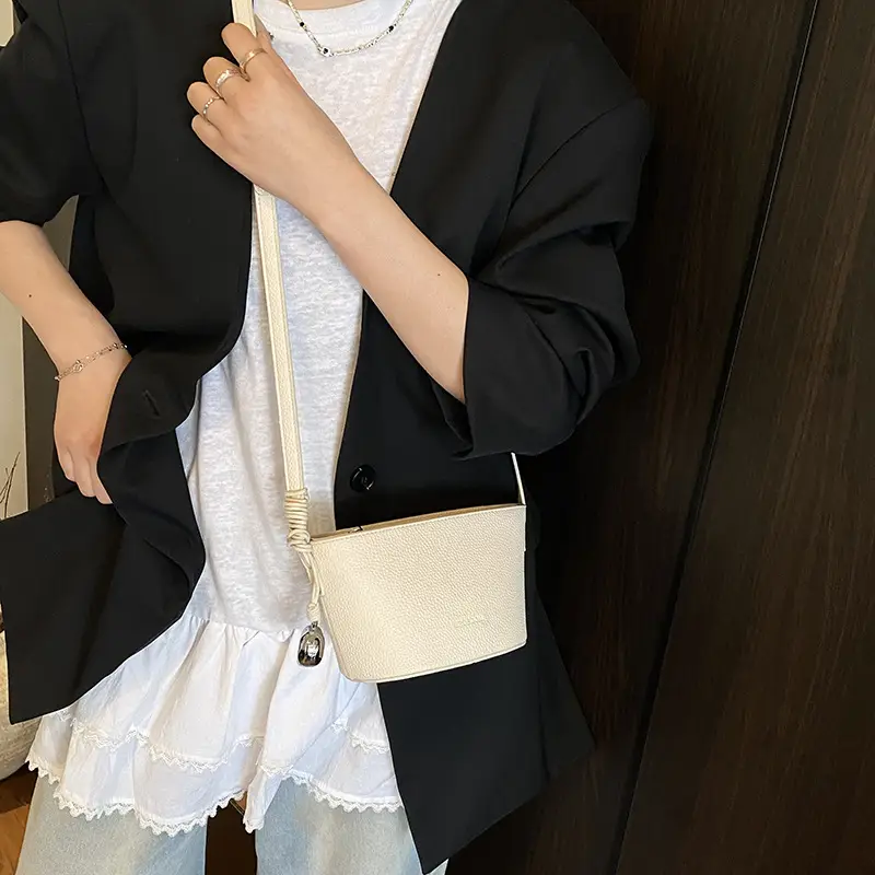 Women Textured Crossbody Bag White Adjustable Strap - Image 8