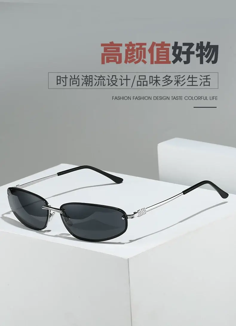Women's Blue Mirror Finish Metal Sunglasses — feature 9