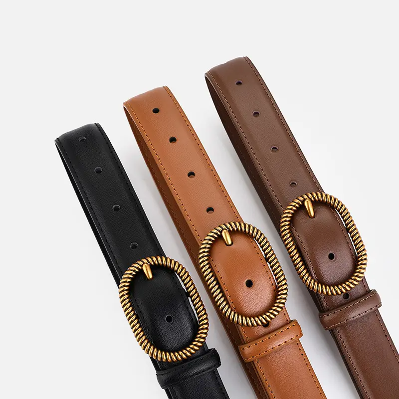 Women's Brown Leather Belt with Gold Buckle - Image 12