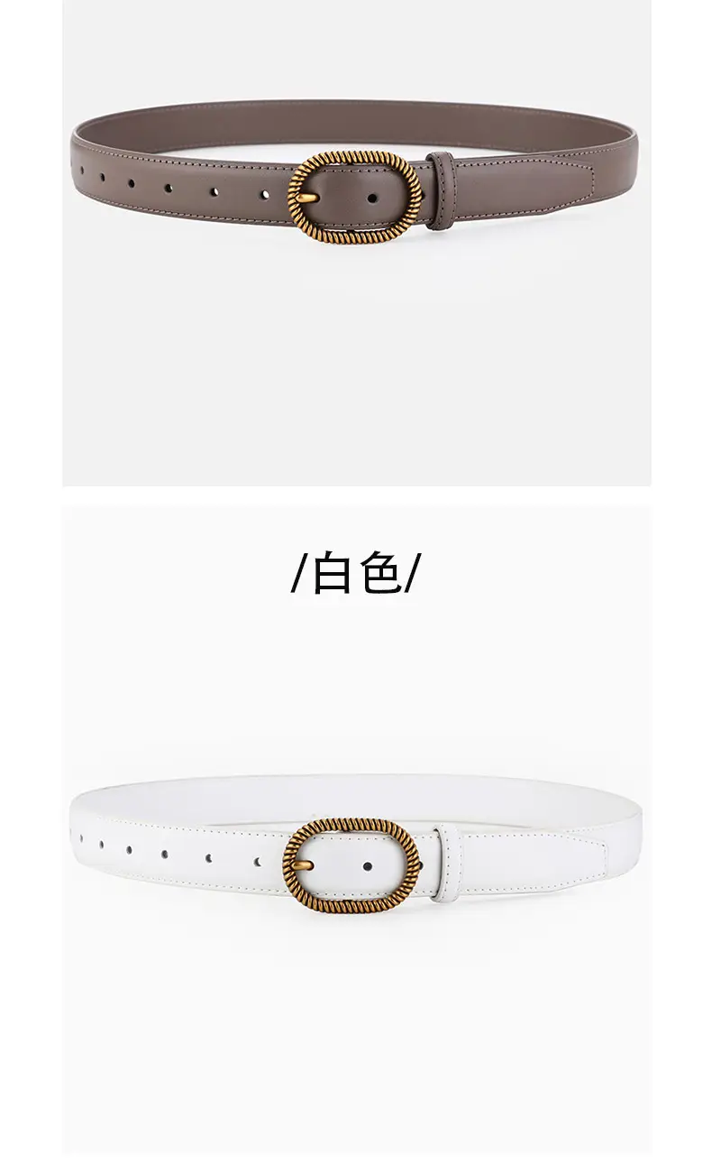 Women's Brown Leather Belt with Gold Buckle — feature 12