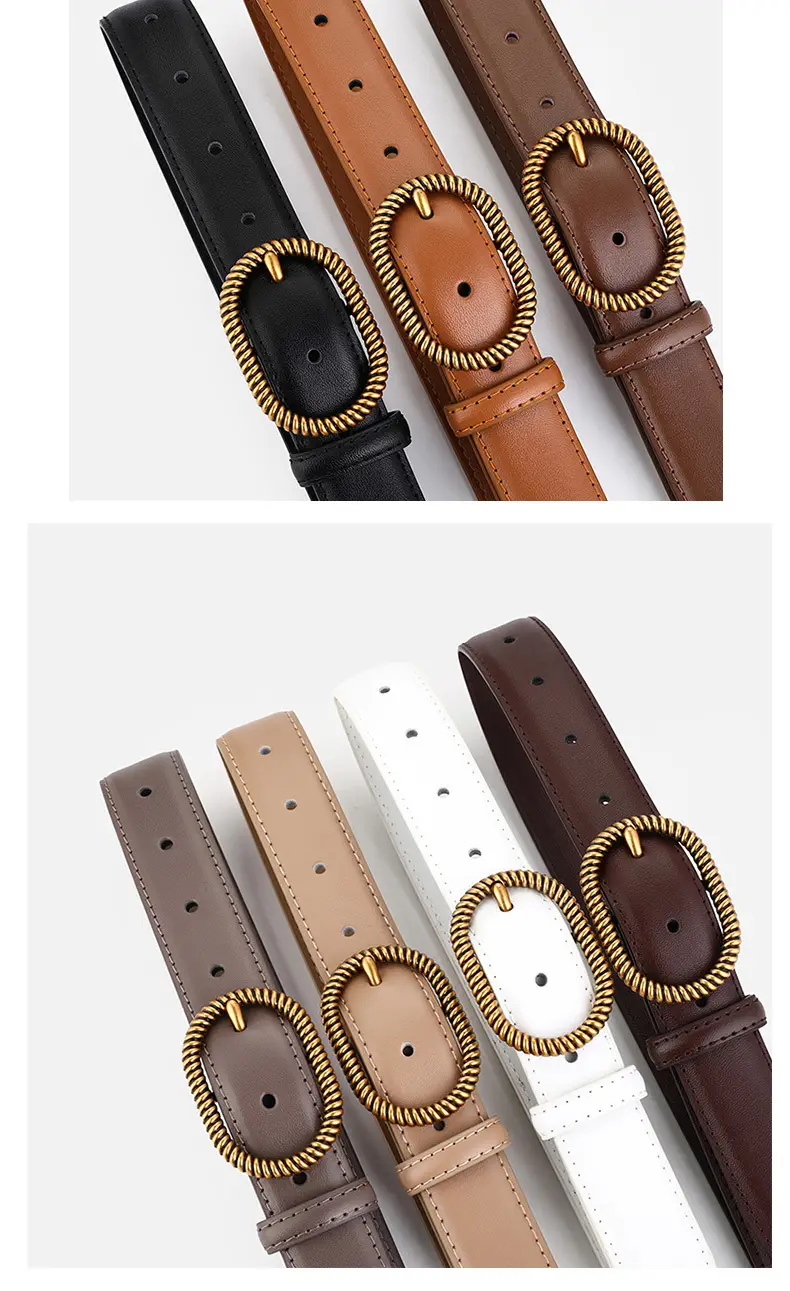 Women's Brown Leather Belt with Gold Buckle — feature 8