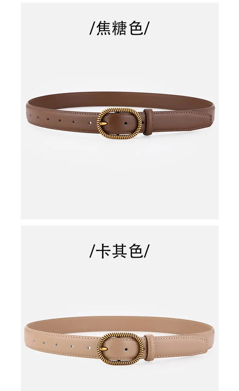 Women's Brown Leather Belt with Gold Buckle — feature 9