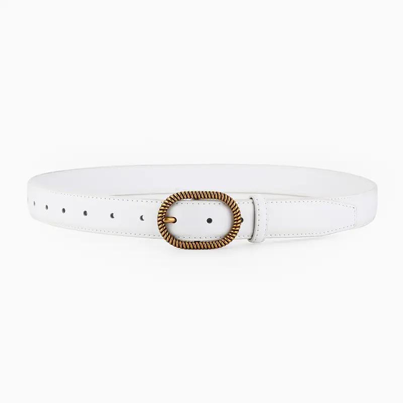 Women's Brown Leather Belt with Gold Buckle - Image 2