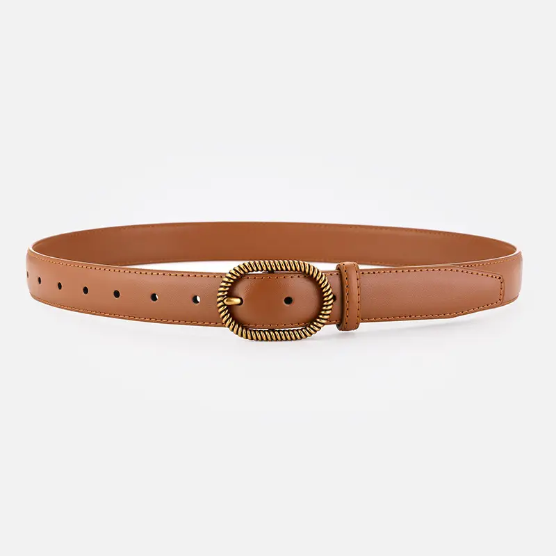 Women's Brown Leather Belt with Gold Buckle - Image 3