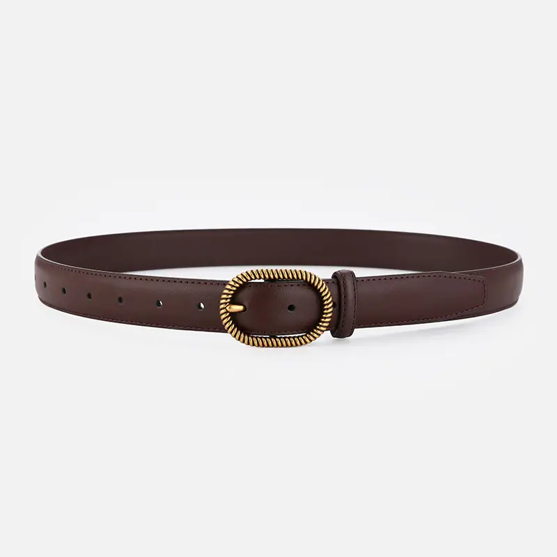 Women's Brown Leather Belt with Gold Buckle - Image 4
