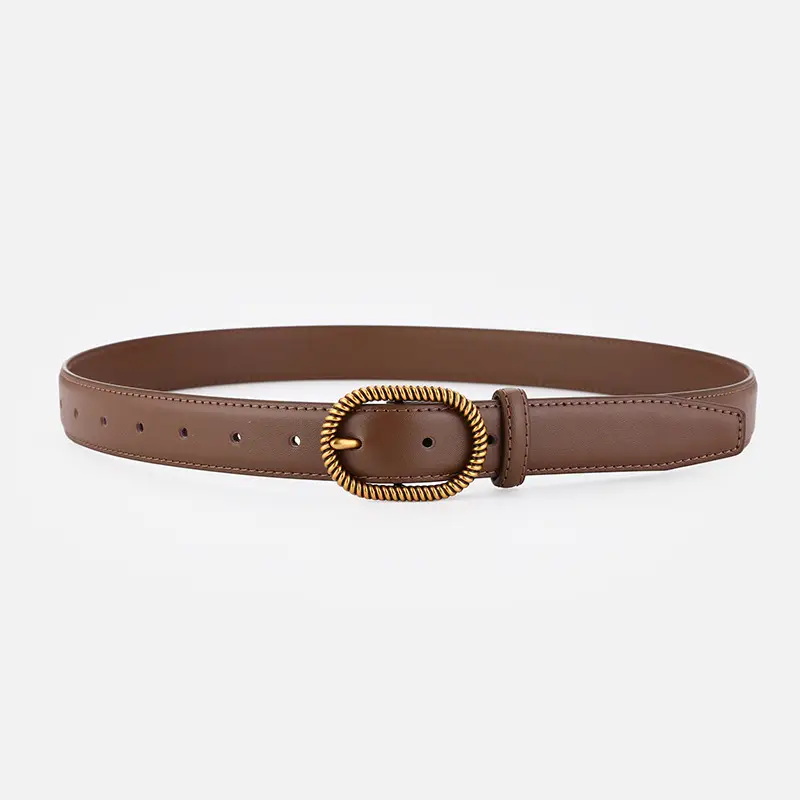 Women's Brown Leather Belt with Gold Buckle - Image 5