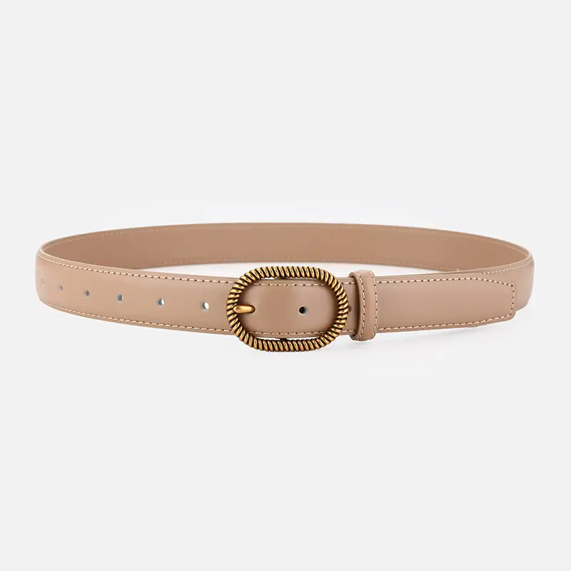 Women's Brown Leather Belt with Gold Buckle - Image 6