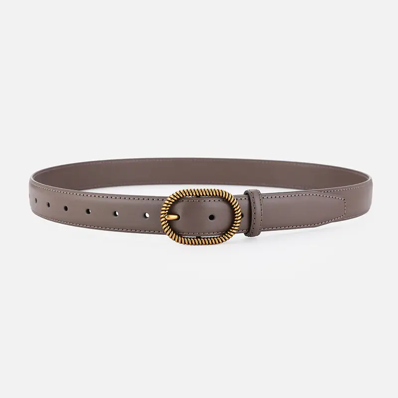 Women's Brown Leather Belt with Gold Buckle - Image 7