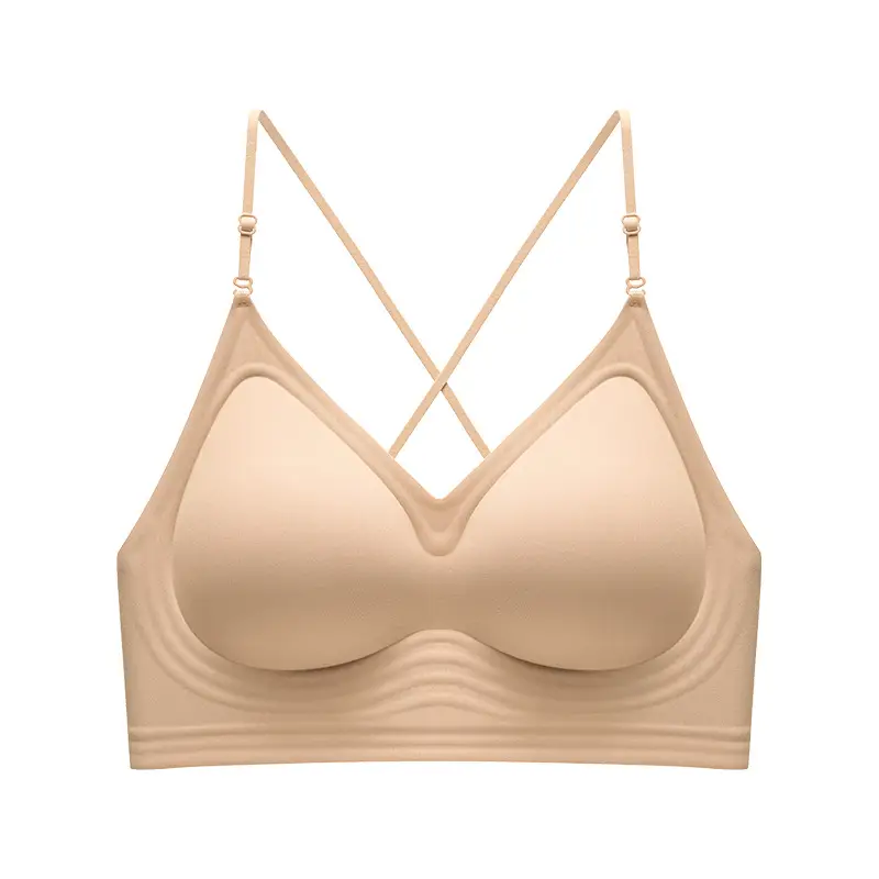 Hanging neck back underwear women's seamless small chest gathered to show large soft no steel ring soft support three kinds of wear French bra