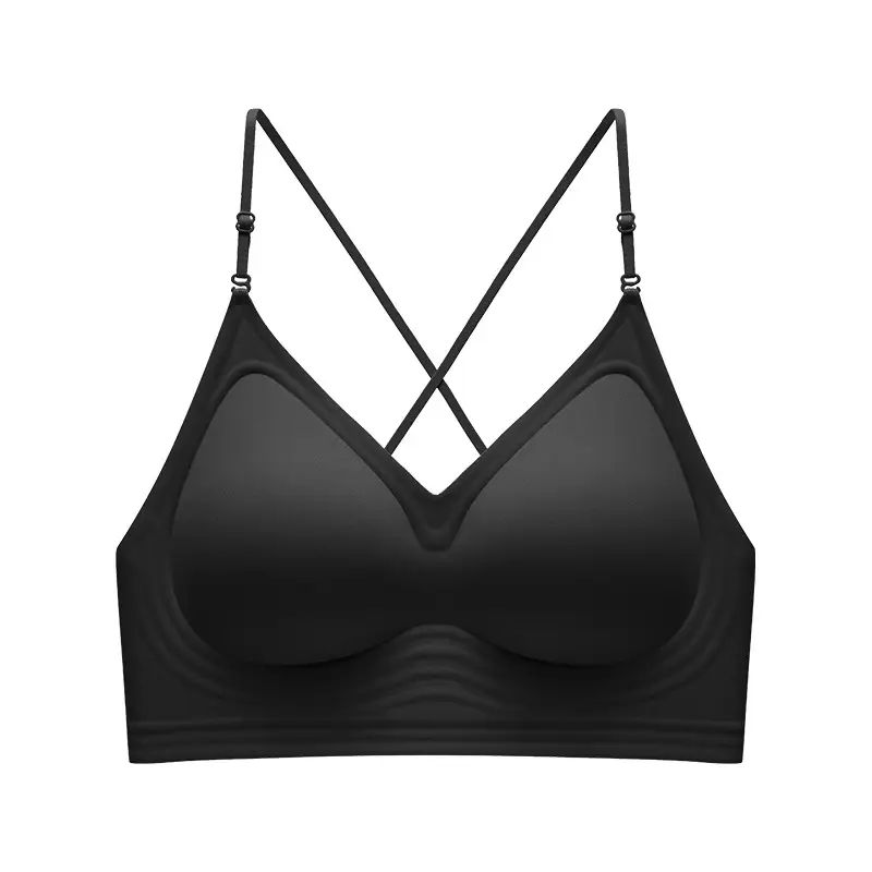 Hanging neck back underwear women's seamless small chest gathered to show large soft no steel ring soft support three kinds of wear French bra