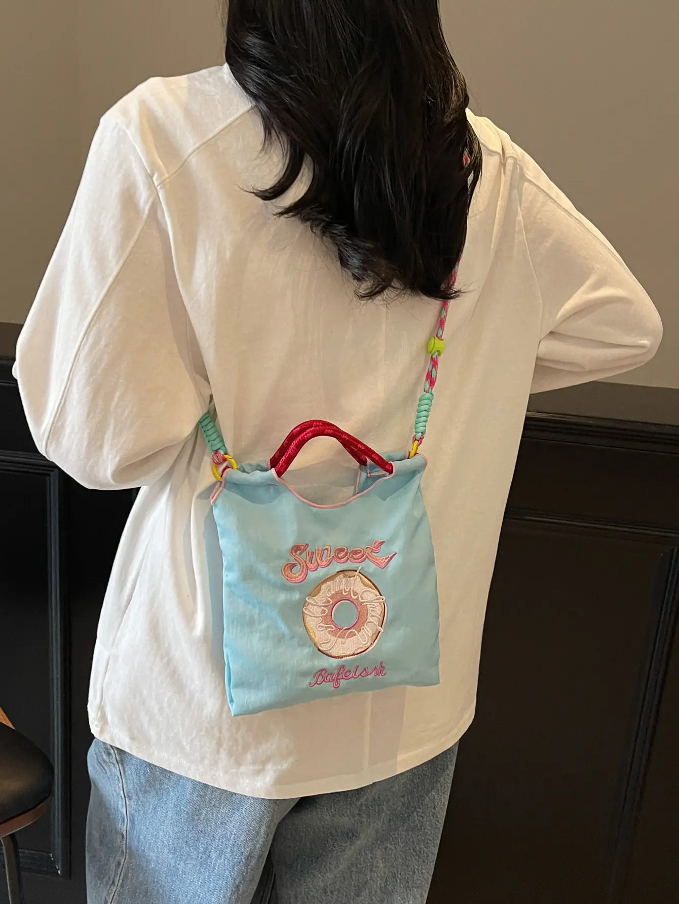 Green Straw Donut Shoulder Bag for Women 2025 - Image 3