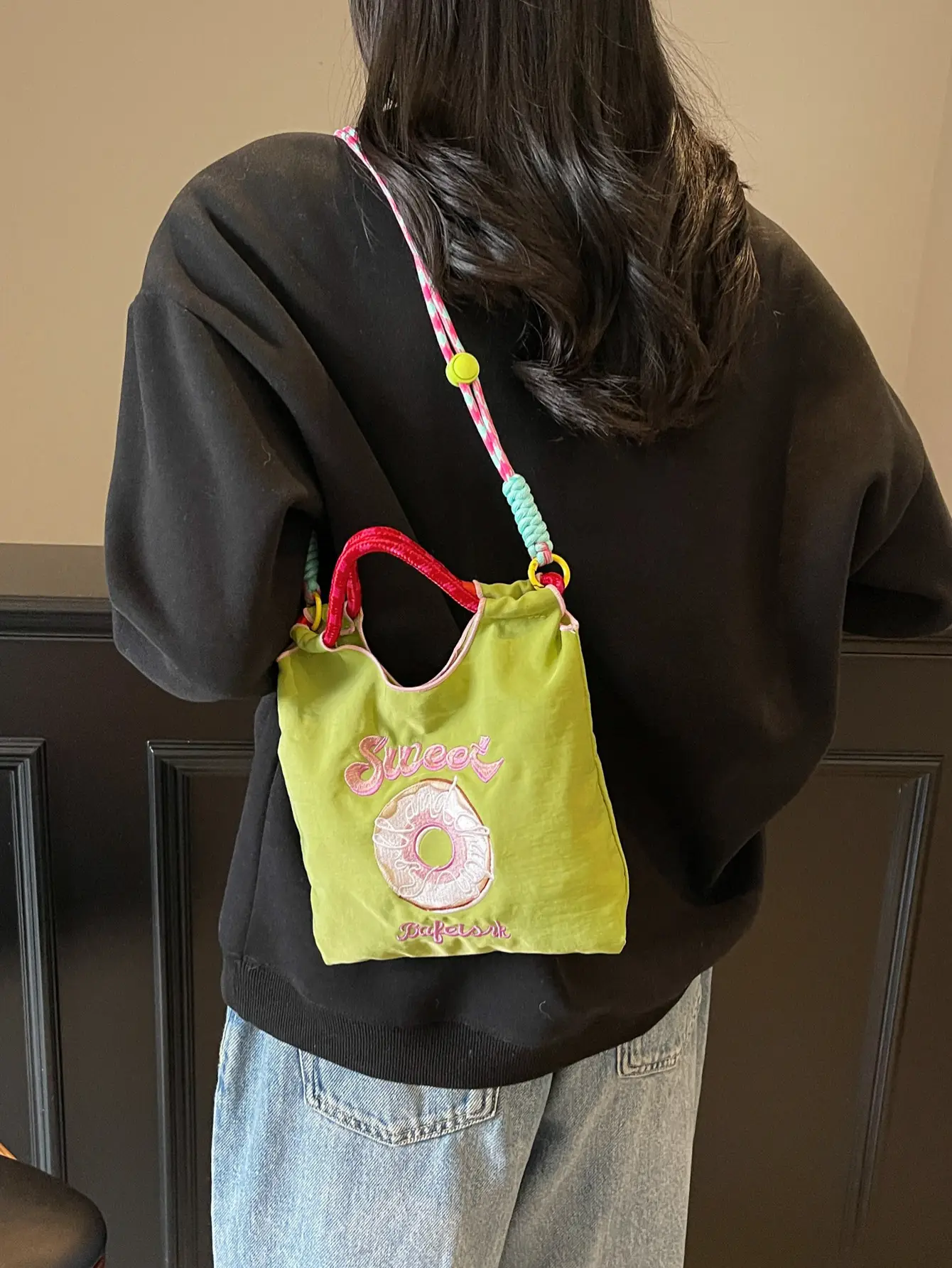 Green Straw Donut Shoulder Bag for Women 2025 - Image 5
