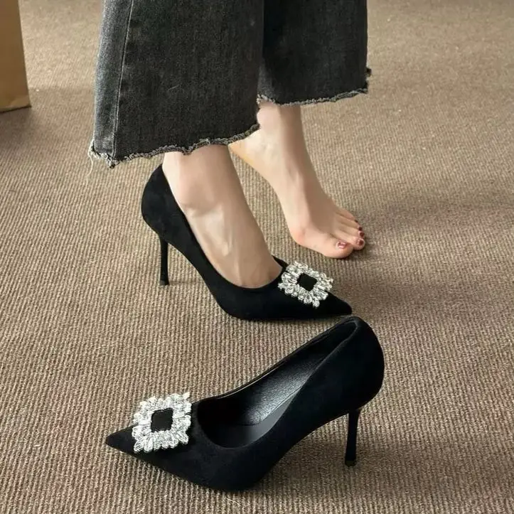 Black Pure Elegance Stiletto High Heels 2026 New Trendy Commuter Women's Shoes with Rhinestones, Pointed Toe, French Style, Elegant Single Shoes for Women — feature 6
