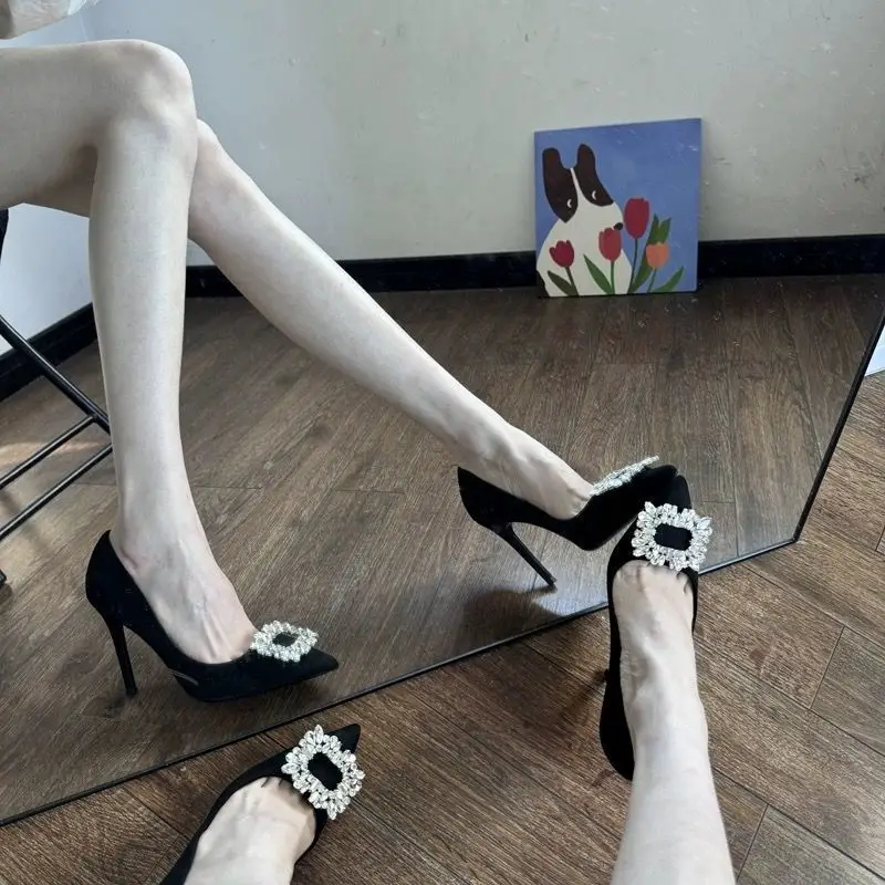 Black Pure Elegance Stiletto High Heels 2026 New Trendy Commuter Women's Shoes with Rhinestones, Pointed Toe, French Style, Elegant Single Shoes for Women — feature 9