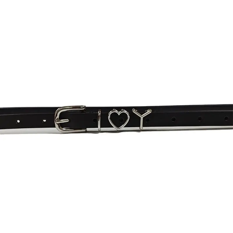 Black Leather Belt with Letter Buckle for Women