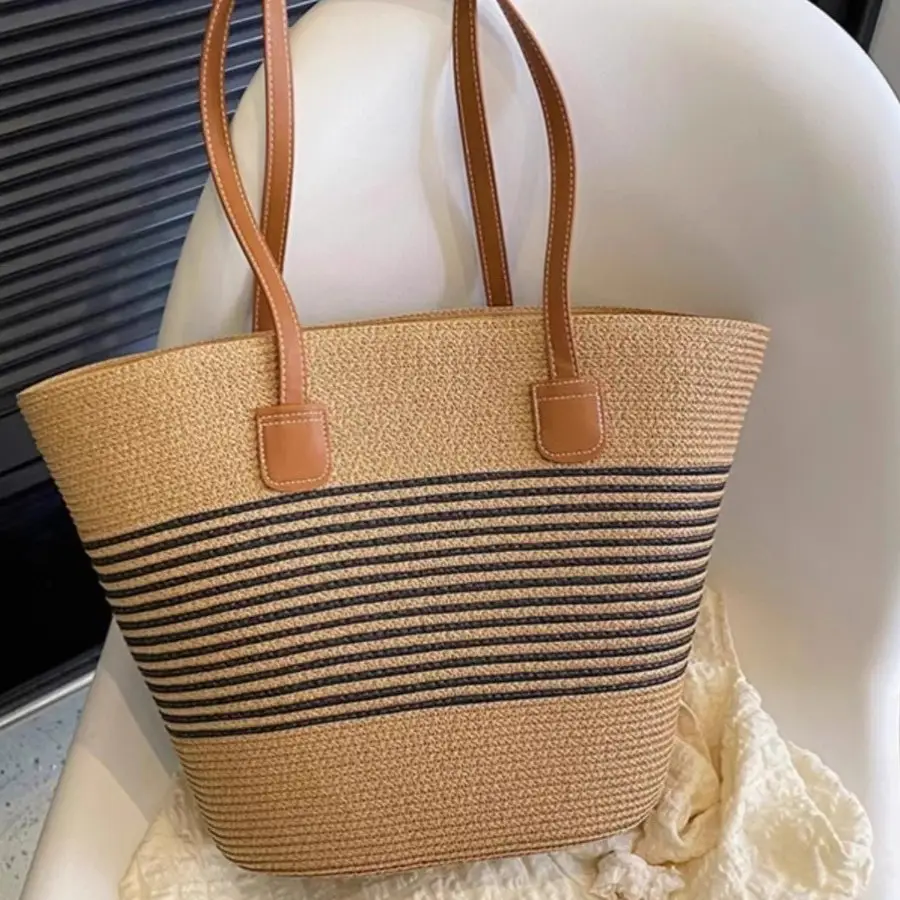 Women Straw Tote Bag & Hat Set Summer Travel