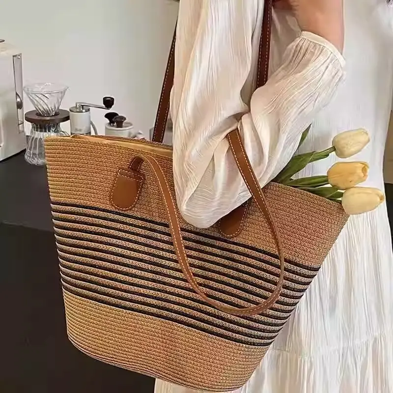 Women Straw Tote Bag & Hat Set Summer Travel — feature 4