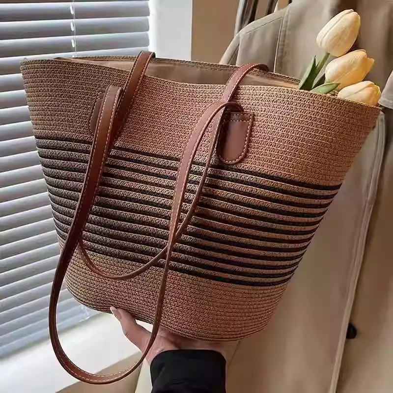 Women Straw Tote Bag & Hat Set Summer Travel — feature 6