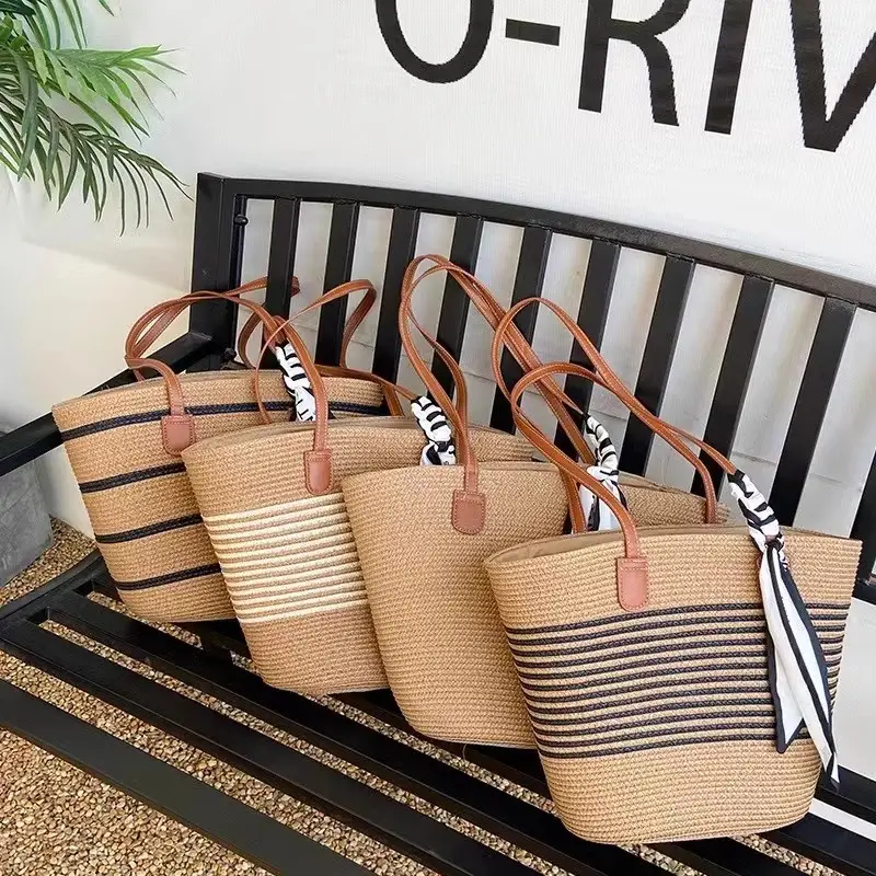 Women Straw Tote Bag & Hat Set Summer Travel — feature 7
