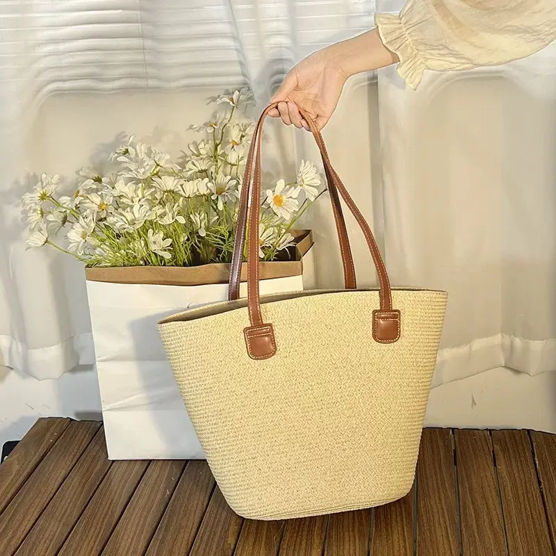 Women Straw Tote Bag & Hat Set Summer Travel