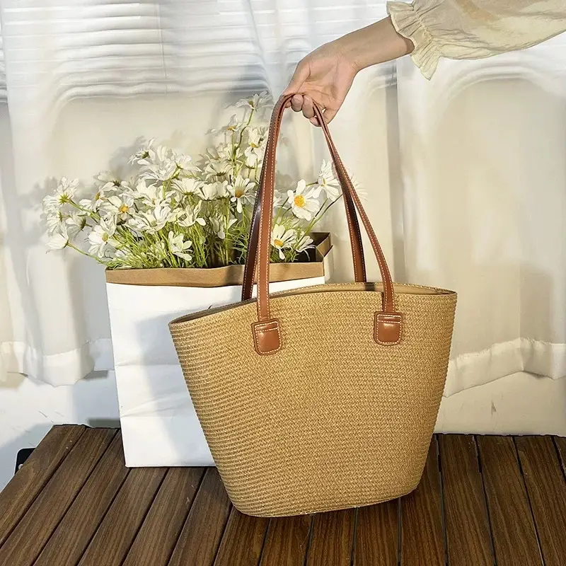 Women Straw Tote Bag & Hat Set Summer Travel
