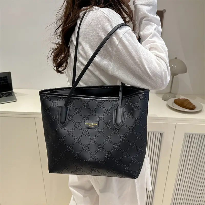 Pink Embroidered Flower Tote Bag for Women - Image 7