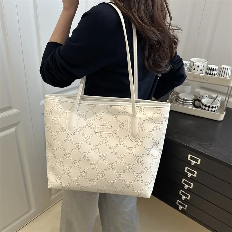Pink Embroidered Flower Tote Bag for Women - Image 8