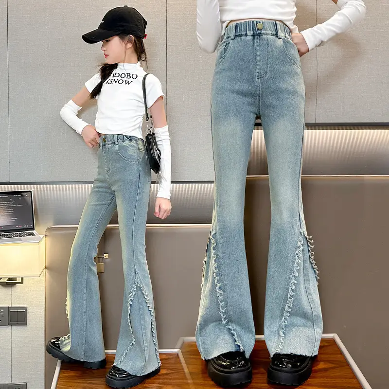 Girls European American Denim Bell Bottoms Spring New Fashion - Image 3