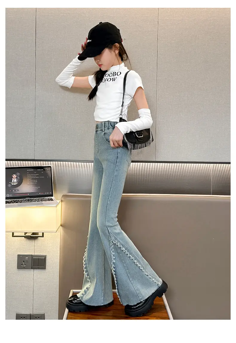 Girls European American Denim Bell Bottoms Spring New Fashion — feature 14