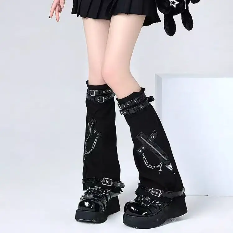 Black Cross Chain Leggings with Buckle Detail for Spice Girls — feature 5