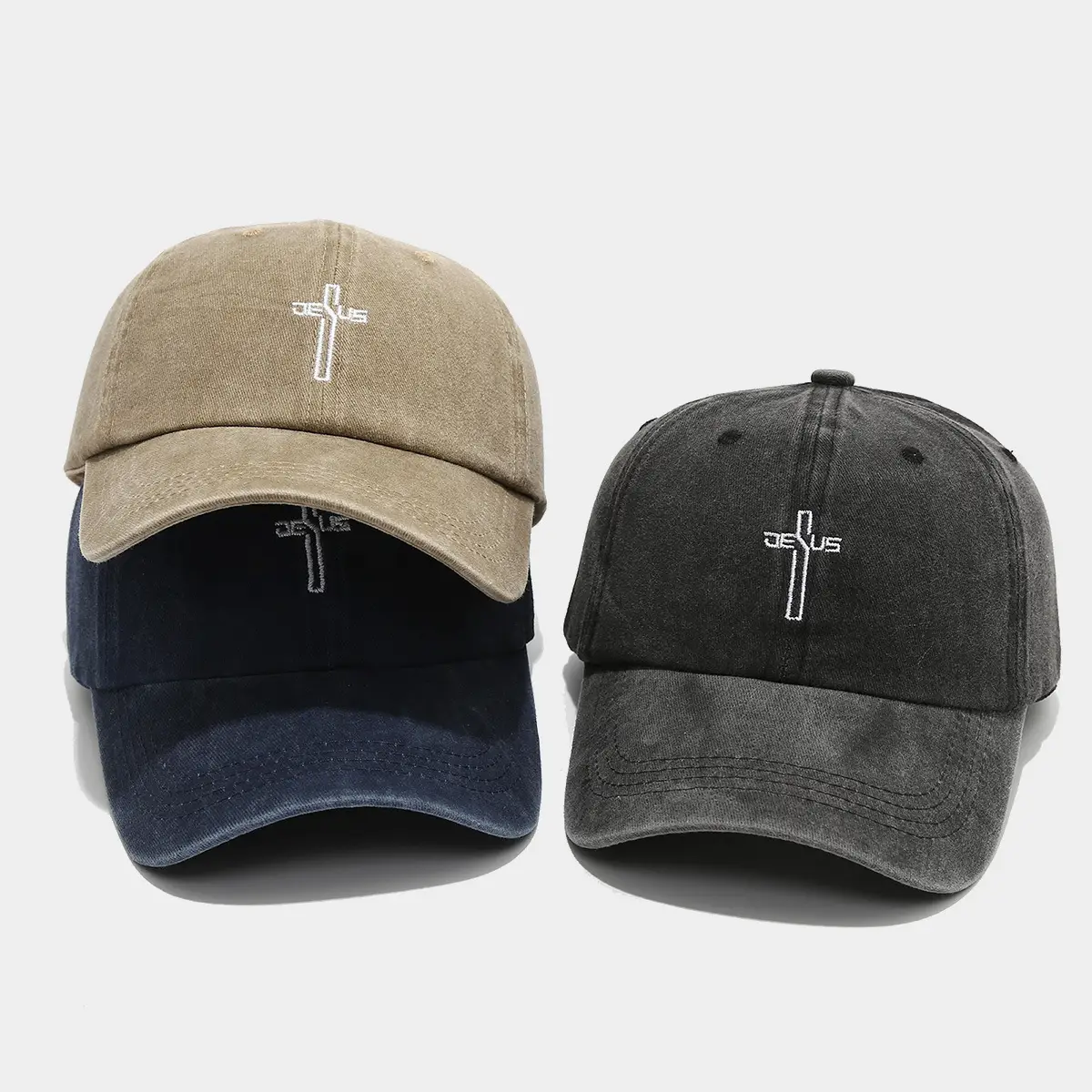 Men's Grey Cross Embroidered Baseball Cap — feature 3