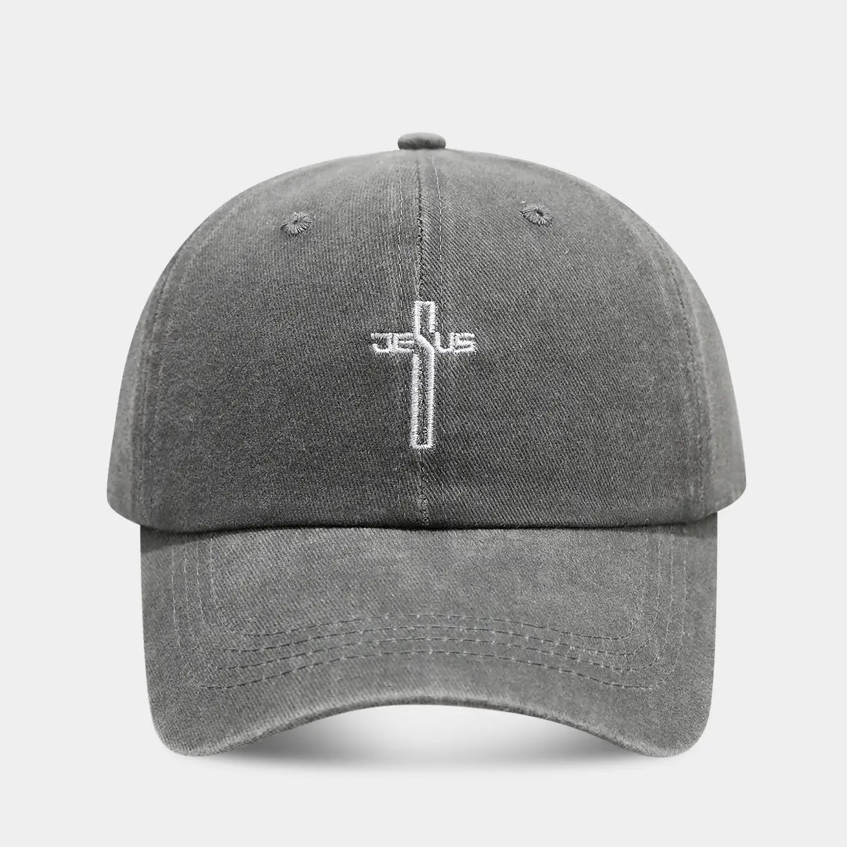 Men's Grey Cross Embroidered Baseball Cap - Image 2