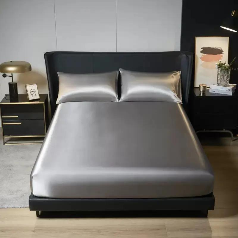 Cross-Border Export Amazon 90Gms Polyester Fiber Washed Silk Satin Bed Sheetss Bedspread Bed Sheetss Pillowcases