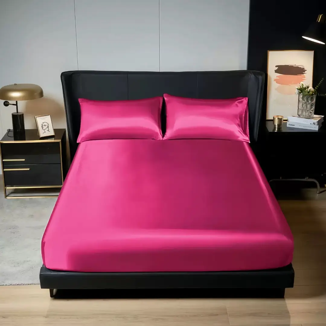 Cross-Border Export Amazon 90Gms Polyester Fiber Washed Silk Satin Bed Sheetss Bedspread Bed Sheetss Pillowcases