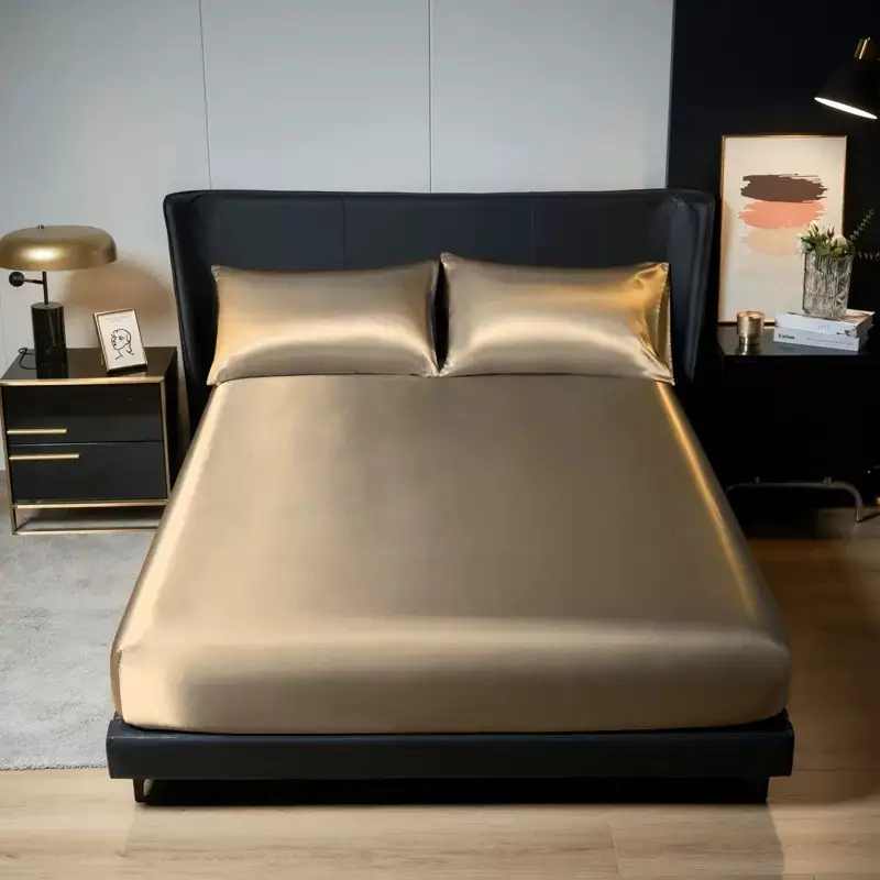 Cross-Border Export Amazon 90Gms Polyester Fiber Washed Silk Satin Bed Sheetss Bedspread Bed Sheetss Pillowcases