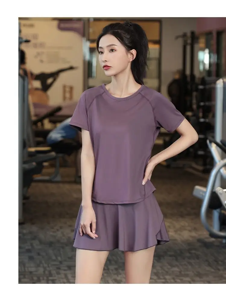 New Summer Internet Celebrity Ice Silk Badminton Clothes Sports suit Women's Loose Quick-drying Cool Yoga Clothes Running Fitness Clothes — feature 19