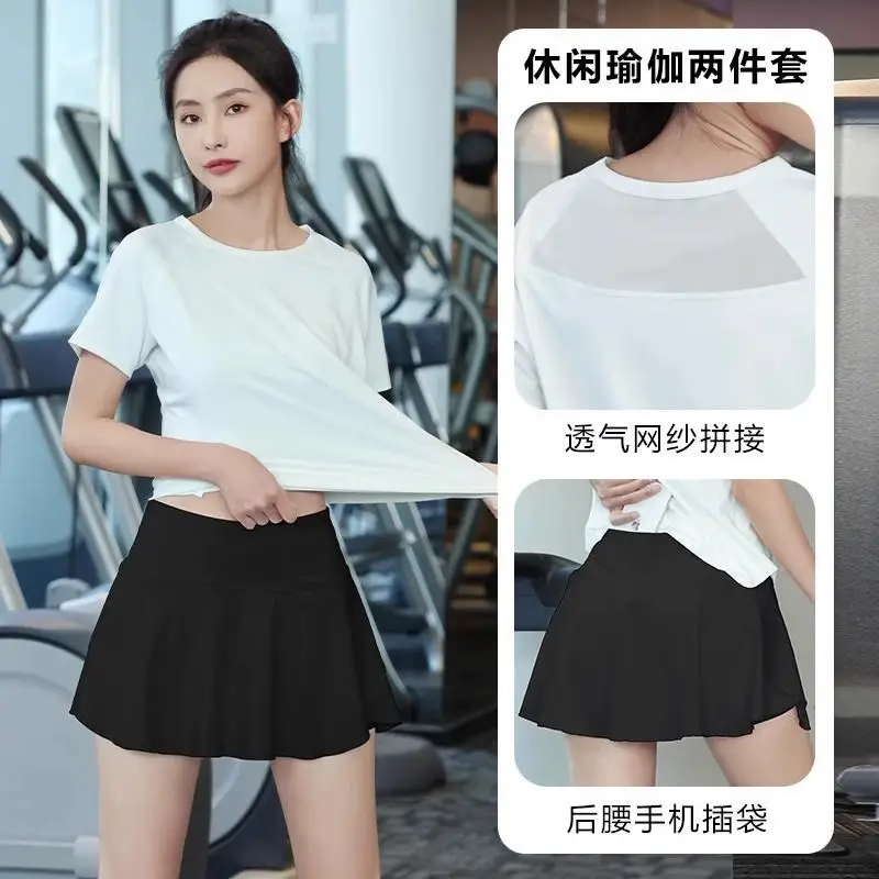 New Summer Internet Celebrity Ice Silk Badminton Clothes Sports suit Women's Loose Quick-drying Cool Yoga Clothes Running Fitness Clothes