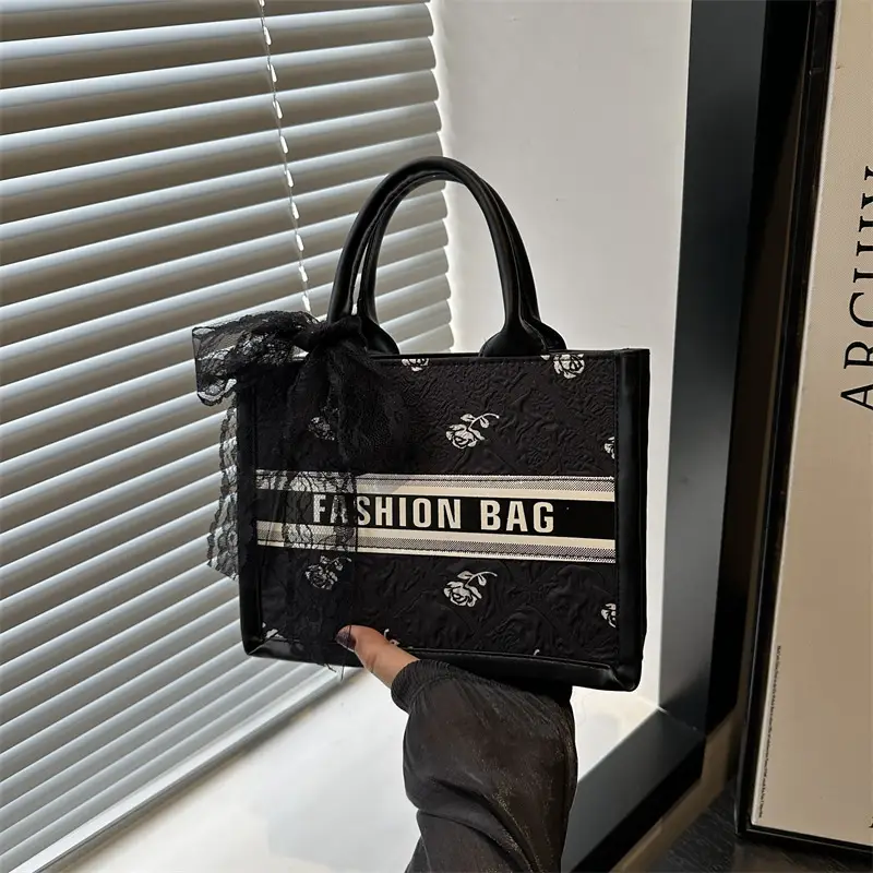 Women's Personalized Tote Bag Black White Stylish Commuter - Image 5