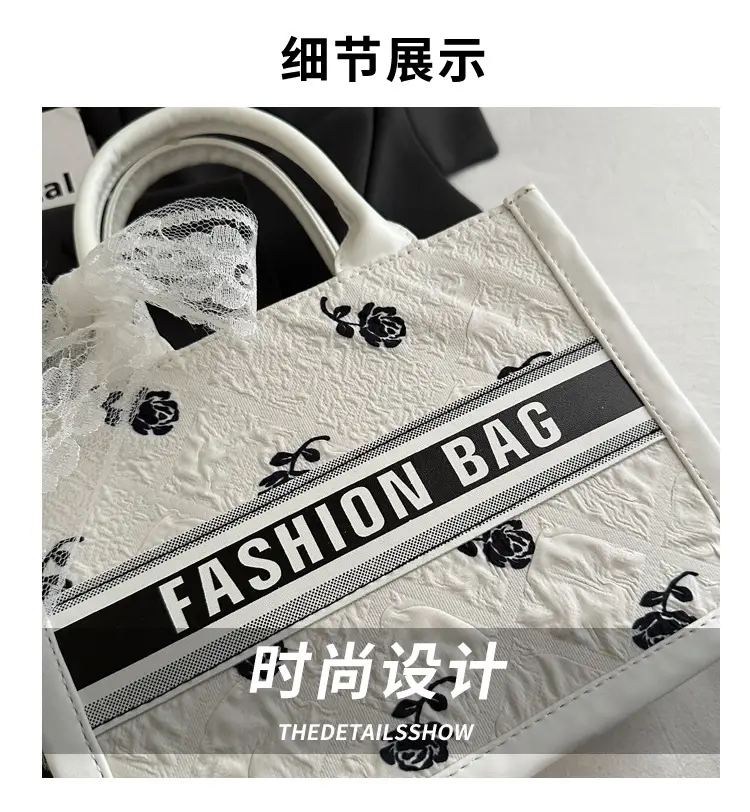 Women's Personalized Tote Bag Black White Stylish Commuter — feature 3